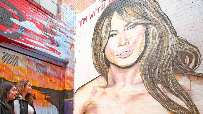 A huge picture of Melania Trump is the latest piece from Melbourne artist Lushsux. Picture: Scott Barbour/Getty Images.