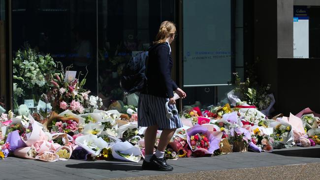 The floral tributes at St Andrews School after Lilie James was murdered last week. Photo: NCA Newswire /Gaye Gerard