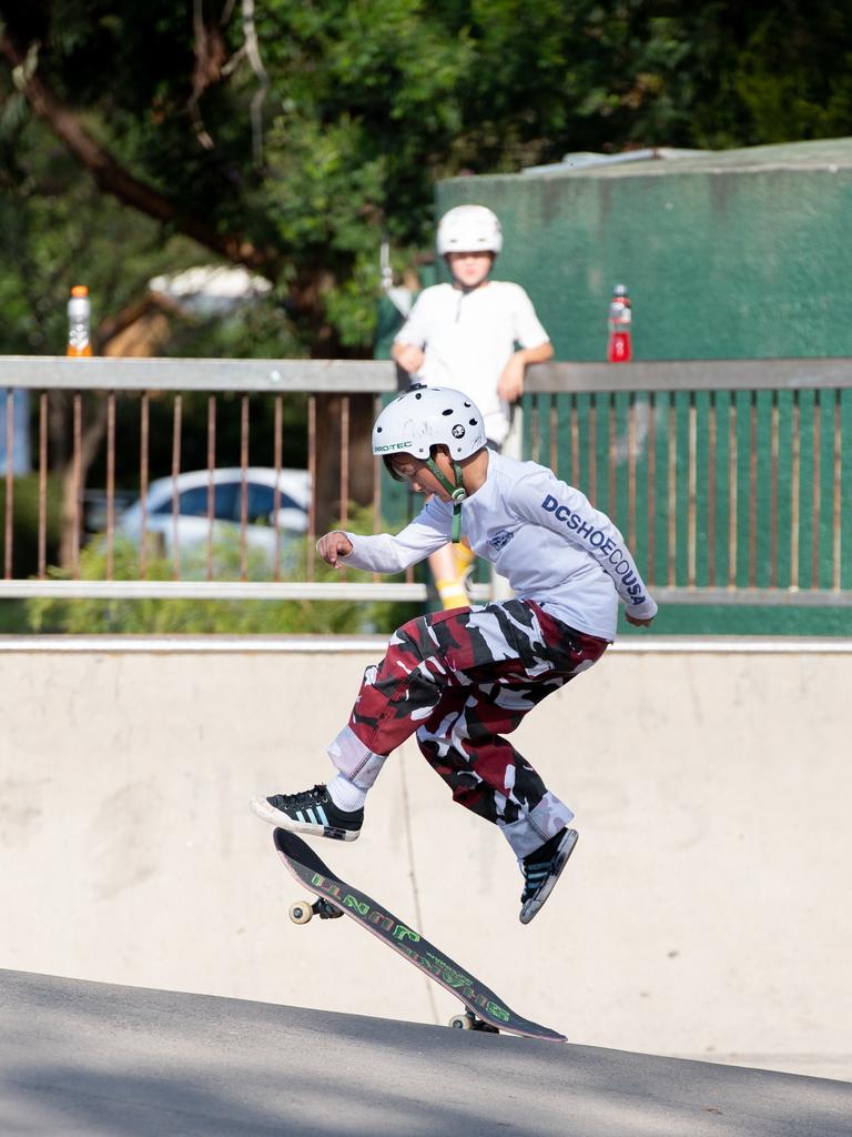 Ryan Wong pictured competing at Berowra skate park at the skate, scooter and BMX battle royale. (AAP IMAGE / MONIQUE HARMER)