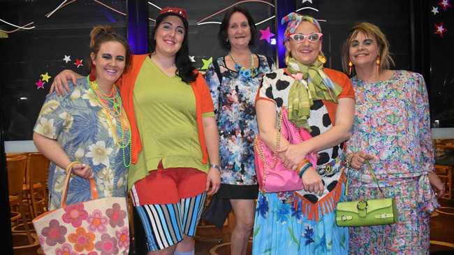 DRESSED IN THEIR BEST: Amy Brown, Steffie Robinson, Amber Bohan, Krystle Byers and Sue Wise showed off their best UGLY outfits at the Leagues Club wine and cheese fundraiser. Picture: Emily Bradfield