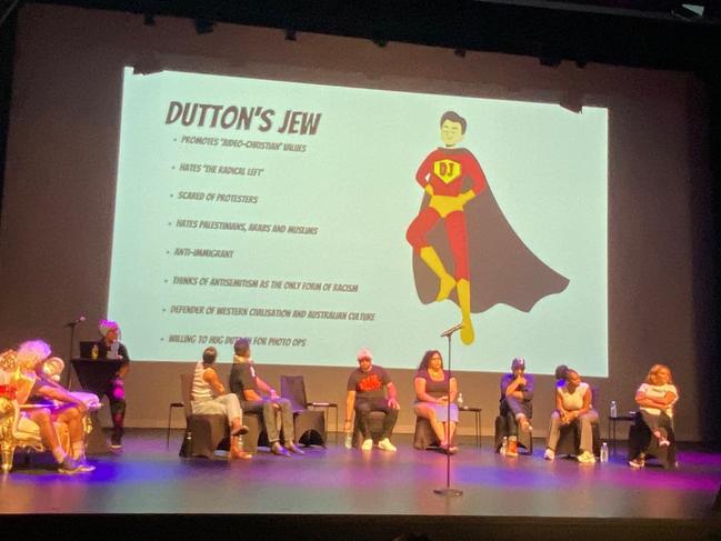 Slides from Jewish Council of Australia Sarah Schwartz's presentation at QUT's anti-racism symposium comedy event. Picture: supplied.