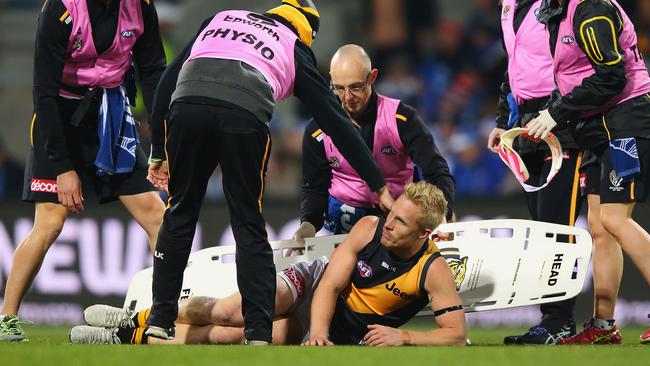 Steven Morris’ season is over after injuring his ACL against the Roos last Friday night. Picture: Getty Images