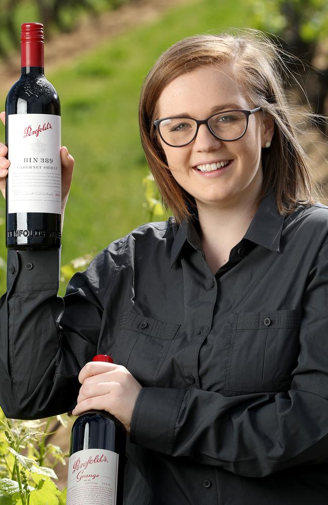 Milly Cottrell from Penfolds with the new Grange and Bin 389. Picture: Calum Robertson