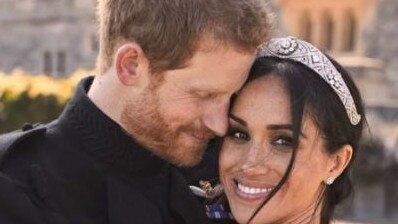 Prince Harry and Meghan Markle on their wedding day in an image from their bombshell Netflix series. Picture: Netflix