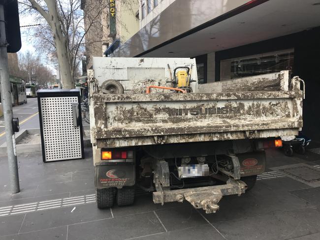 A blocked footpath in central Melbourne. Picture: Supplied