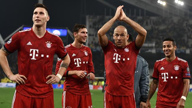 Bayern Munich players after their win over AEK Athens. Picture: AFP