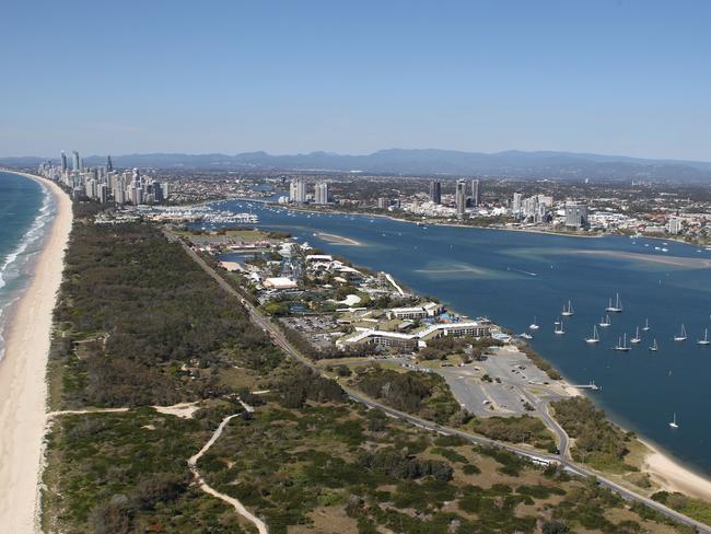 Aerials Gold Coast :Main Beach spit and Seaworld . Picture Mike Batterham