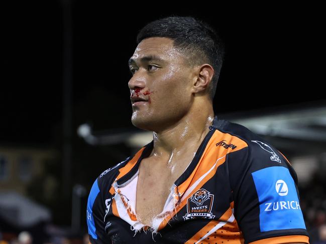 Stefano Utoikamanu is yet to make a call on his NRL future, but the Tigers are confident the saga will be over soon. Picture: Getty Images