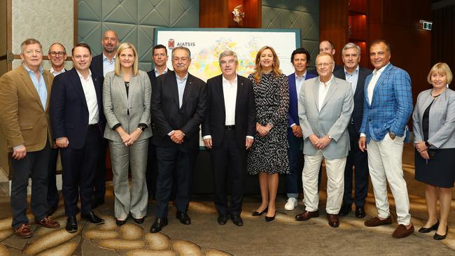 Annastacia Palaszczuk’s boyfriend Reza Adib was also in a photo with the Olympics organisers. He is pictured second from the right. Picture: Mark Metcalfe/Getty Images