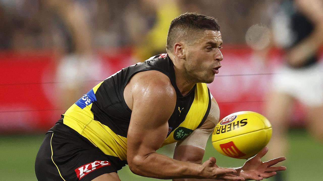 Dion Prestia’s moment of ill discipline led to a handy Carlton point on half time. Picture: Getty Images