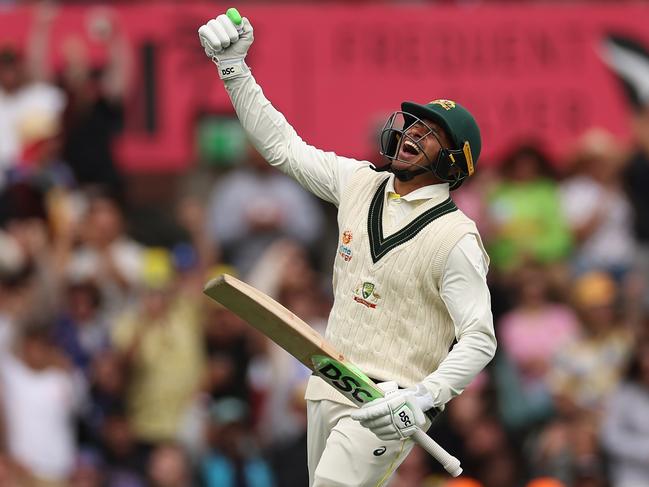 Khawaja’s milestone is likely the only thing stopping the Australians from declaring immediately. Picture: Cameron Spencer/Getty Images