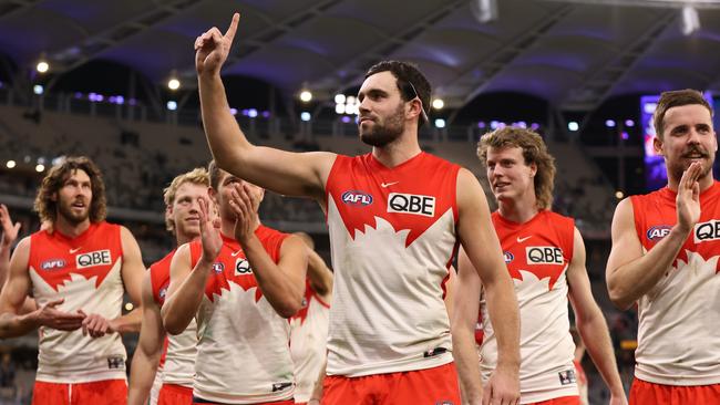 Paddy McCartin of the Swans walks from the field after winning the round 18 AFL match between the Fremantle Dockers and the Sydney Swans at Optus Stadium on July 16, 2022 in Perth, Australia. (Photo by Paul Kane/Getty Images)