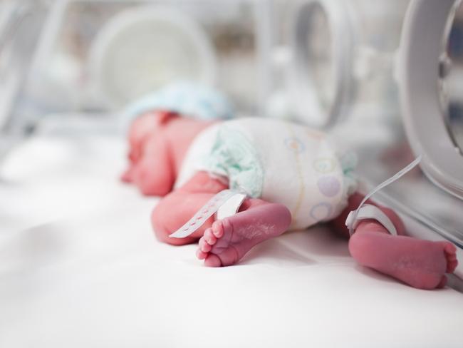 Newborn baby boy covered in vertix inside incubator. iStock Image - Generic