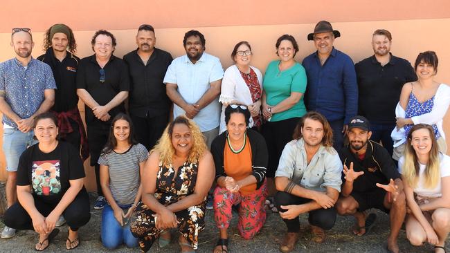 (Back row L - R) Christiaan Van Vuuren, Adam Jampijinpa Young (NT), Eduardo Crismani (SA), Warren Milera (SA), Issac Lindsay (SA), Colleen Raven (SA), Kellie Kerin (NT), Wayne Blair, Josh Trevorrow (SA), Adele Vuko. (Front row L - R) Tanith Glynn-Maloney, Viviana Petyarre (NT), Elaine Crombie, Tamara Whyte (NT), Dylan River, Liam Jampijinpa Alberts (Northern Territory) and Alyce Adams. Picture: ALYCE MOKRZYCKI