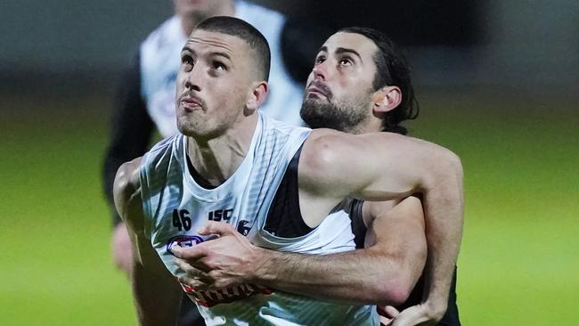 Will Collingwood embrace the Darcy Cameron-Brodie Grundy partnership, or turn to Cameron as its No.1 ruckman? Picture: AAP Image