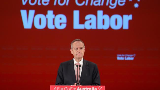 Bill Shorten addressing the final week campaign rally. Picture: Kym Smith