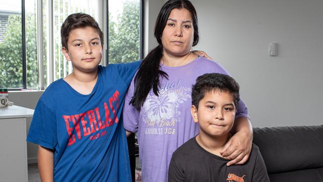 22nd January 2023. The DailyTelegraph. News.Rosehill, Sydney, NSW, Australia.Pics by Julian Andrews.Portraits of Hassinah Dadyar and her sons Sami (11) and Osman (9) pictured in their Rosehill apartment.Housing crisis in Western Sydney case study. Hassinah is a single mum whose rent is going up in May and fears she'll be unable to pay.