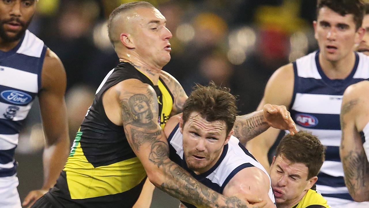 Patrick Dangerfield and Dustin Martin will have a big say in how the 2020 AFL Grand Final plays out. Picture: Michael Klein