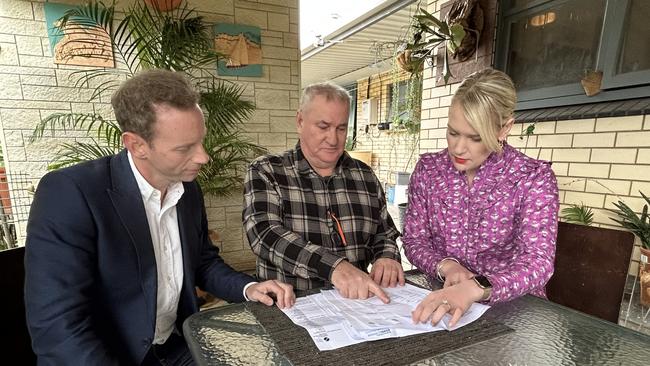 Opposition leader Davis Speirs and health spokeswoman Ashton Hurn with Seaview Downs man Graham Wilson, who may have bowel cancer but can't get in to see a specialist. Picture: Supplied