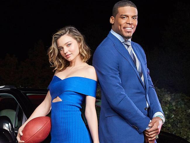 Supplied picture of Supermodel Miranda Kerr and Cam Newton - American football quarterback for the Carolina Panthers - making a Superbowl advert for the US car company Buick.