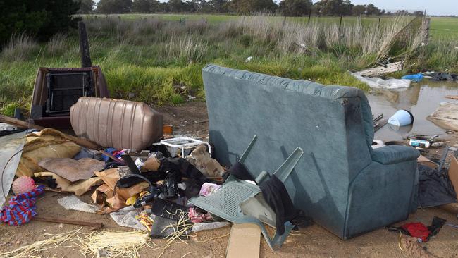 Piles of rubbish illegally dumped on Amaroo Rd in Craigieburn. Picture: Kylie Else