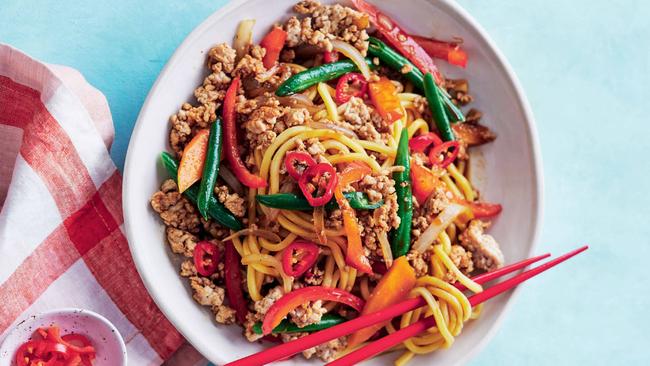 Chicken mince noodle stir-fry.