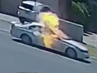 The moment a homemade explosive device detonated inside his car as he was driving along Young Rd in the southeast Melbourne suburb of Hallam. Picture: Channel 7