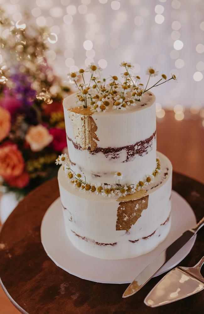 The cake at Madeleine McGovern and Brandon Wellington’s wedding. Pictures: Matthew Gillam Photography