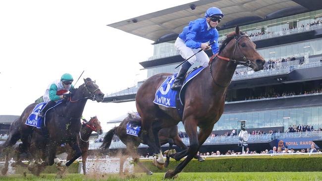 James McDonald on Anamoe wins the Group 1 Winx Stakes. Picture: Getty Images.