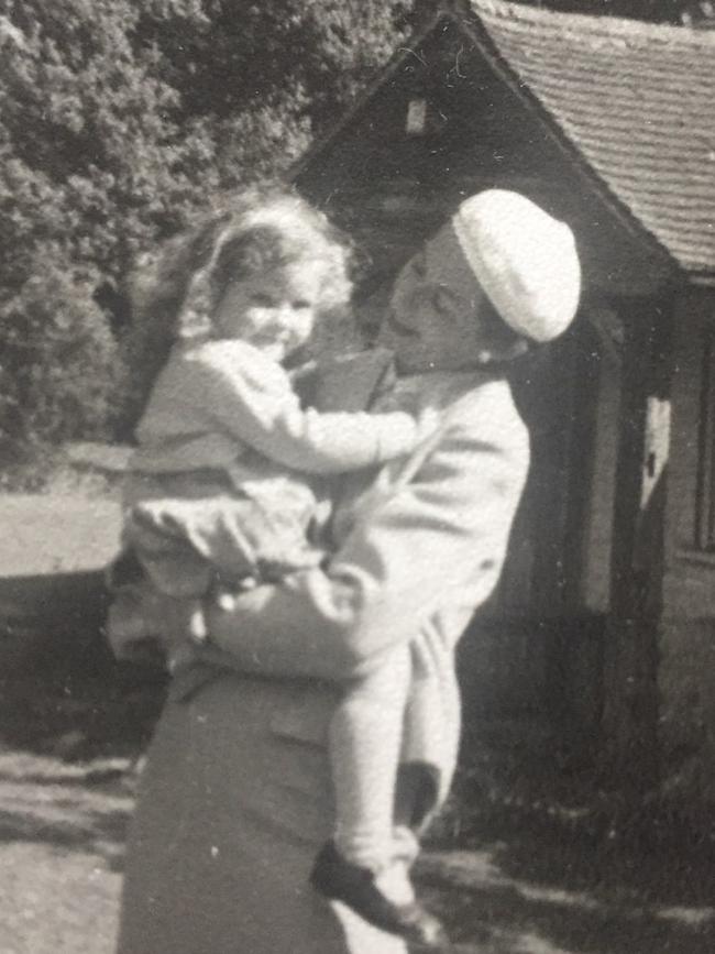 WWI digger Private Patrick Aloysius Byrne's granddaughter Belinda Cullinan, in 1959 in London, in the arms of her aunt and Byrne's daughter – Mary Eileen, who married Australia's 18th Prime Minister. Pic: supplied by family