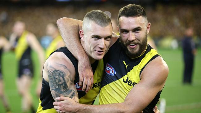 AFL 2nd Preliminary Final. Richmond vs GWS Giants at the MCG. Richmond's Dustin Martin and Shane Edwards after game   . Pic: Michael Klein