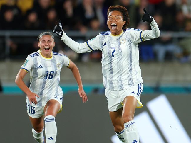 WELLINGTON, NEW ZEALAND - JULY 25: Sarina Bolden of Philippines celebrates after scoring her team's first goal during the FIFA Women's World Cup Australia &amp; New Zealand 2023 Group A match between New Zealand and Philippines at Wellington Regional Stadium on July 25, 2023 in Wellington, New Zealand. (Photo by Catherine Ivill/Getty Images)