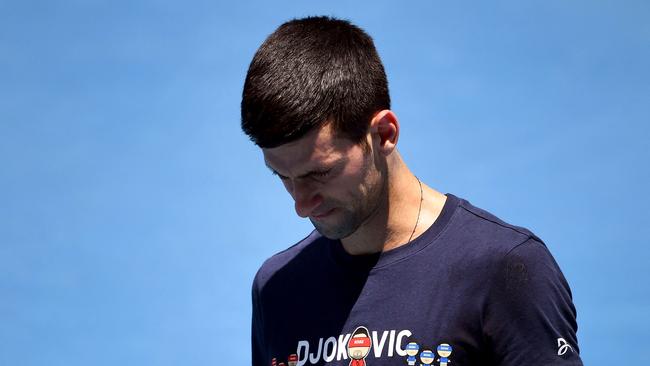 Novak Djokovic practises at Melbourne Park last week. Picture: AFP