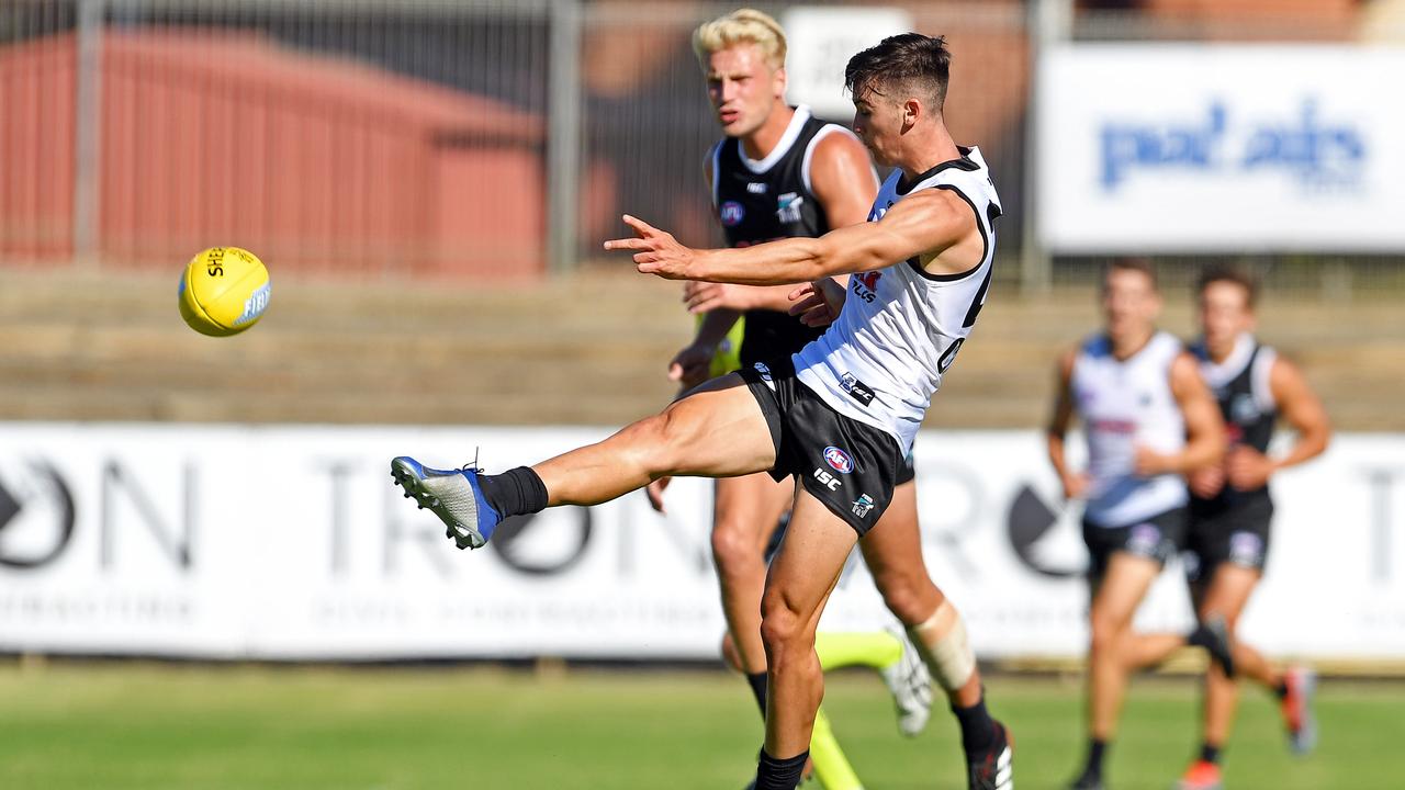 PUSHING HIS CASE: Port Adelaide’s top draft pick Connor Rozee during last night’s intraclub match at Alberton Oval. Picture: TOM HUNTLEY.