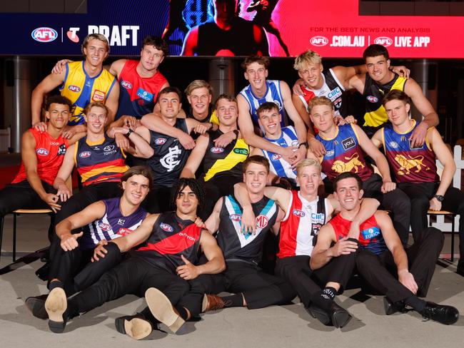 The first round draft picks in attendance at Marvel Stadium. Picture: Dylan Burns/AFL Photos