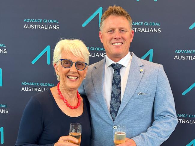 Mr Harris, pictured with his mum, was honoured with an award for entrepreneurship from Advance Global Australians. Picture: Supplied