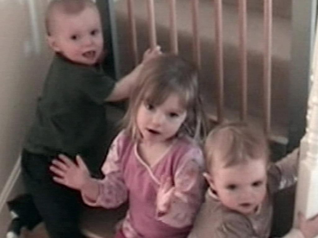 British girl Madeleine McCann, flanked by her younger siblings, twins Sean and Amelie, five months before she disappeared. Picture: AFP