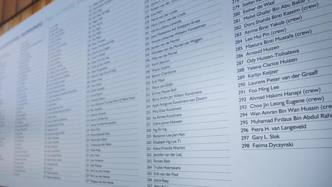 List of the names at the MH17 memorial National Monument, Vijhuizen, The Netherlands. Picture: Supplied