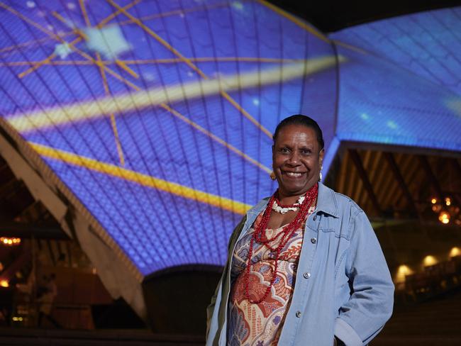 Artist Gail Mabo in front of her work for Badu Gili: Celestial. Pic credit: Jaimi Joy