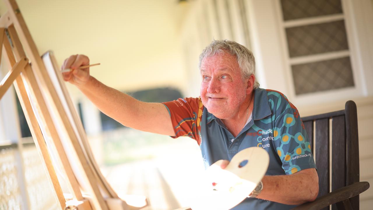 Lavender Co guest Mark enjoying painting on the veranda at Yandina. Picture – contributed.