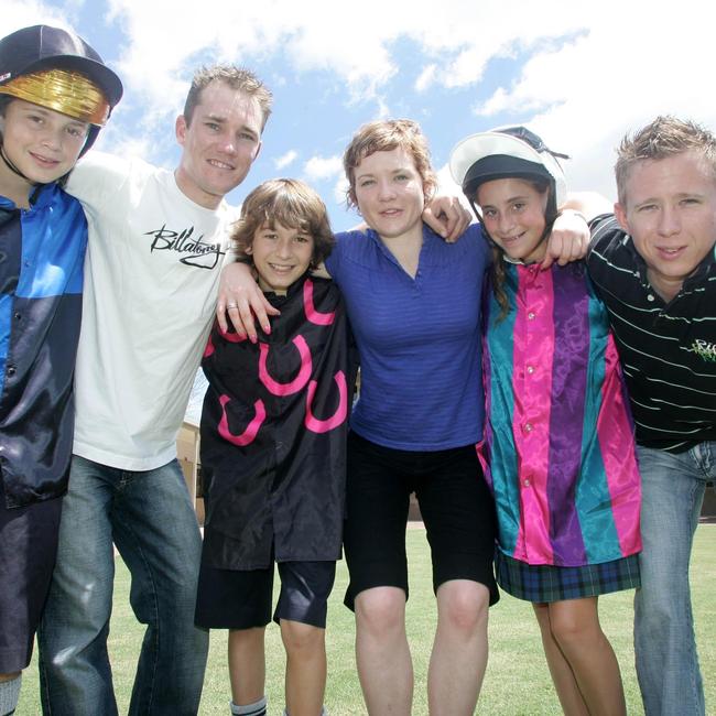Elliott Richardson with jockey Dan Griffin, Sam Tobin with jockey Lacey Morrison and Billie Simons with jockey Paul Hammersley (l to r).