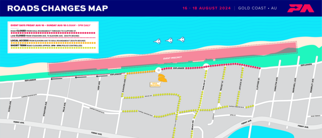 Road closure details for 2024 Gold Coast Pacific Airshow