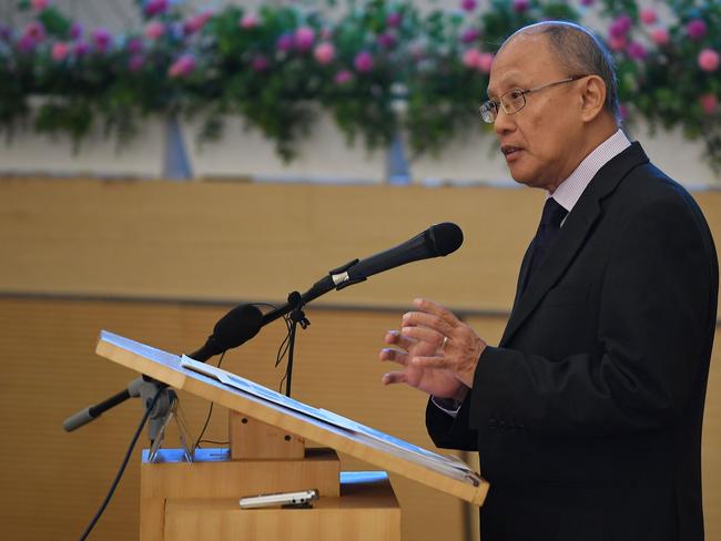 Investigator of the Malaysian ICAO ANNEX 13 Safety Investigation team for MH370 Kok Soo Chon speaks during a media briefing in Putrajaya, outside Kuala Lumpur. Picture: AFP