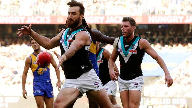 Charlie Dixon has kicked 5.11 this season and his goalkicking is becoming a concern among Port fans. Picture: Will Russell/AFL Media/Getty Images