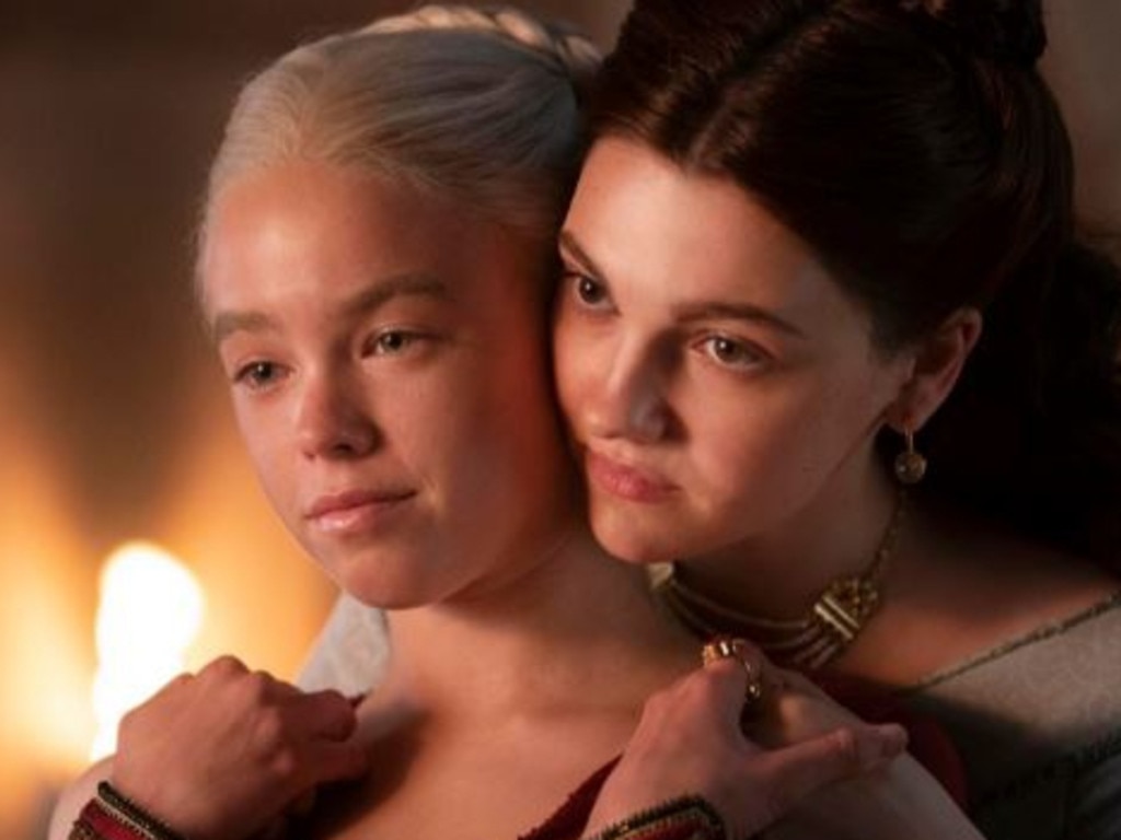 Milly Alcock and Emily Carey appear as younger versions of Rhaenyra and Alicent in House of the Dragon. Picture: HBO