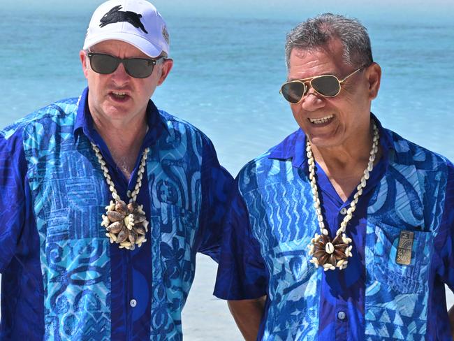 Australia’s Prime Minister Anthony Albanese and Tuvalu’s Prime Minister Kausea. Picture: AAP Image/Mick Tsikas