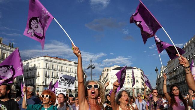 Protesters take to the streets of Madrid against Spanish football association president Luis Rubiales. Picture: Reuters