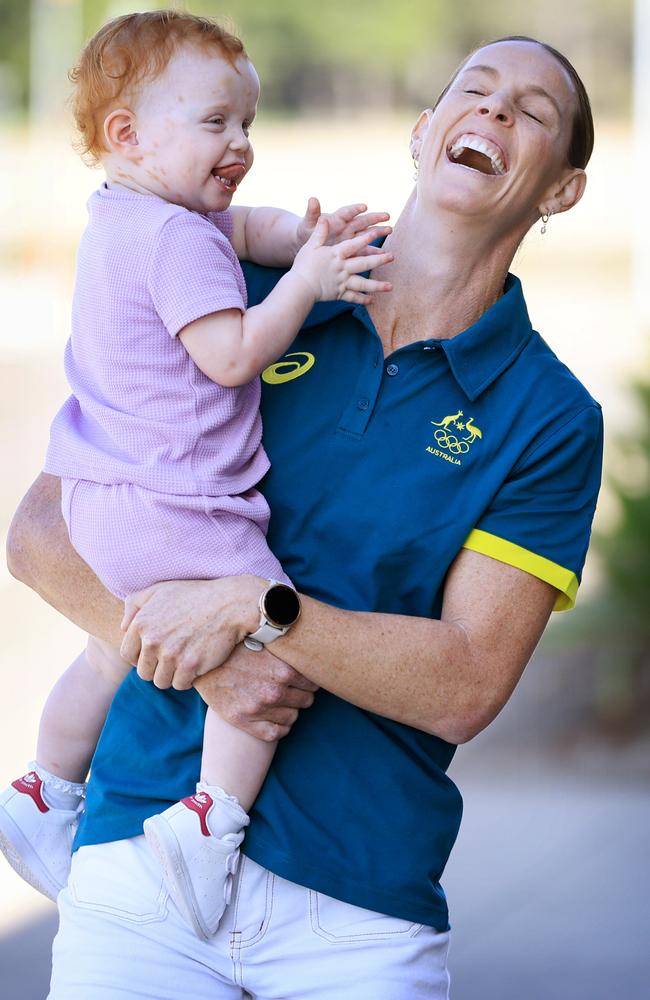 Alyce Wood and daughter Florence ahead of the Paris Games. Picture: Mark Evans/Getty Images