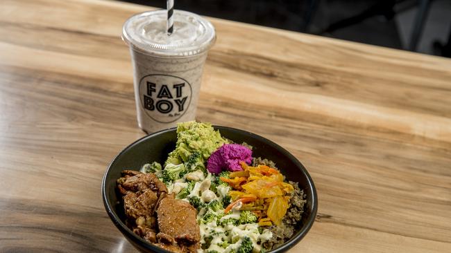 Brio Emporium at Treetops shopping centre. Fatboy Ketogenic Shake and Low Carb Lunch Bowl, BBQ beef brisket. . Picture: Jerad Williams