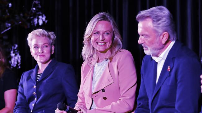 Marta Dusseldorp (centre) speaks to the media. Picture: Sam Ruttyn